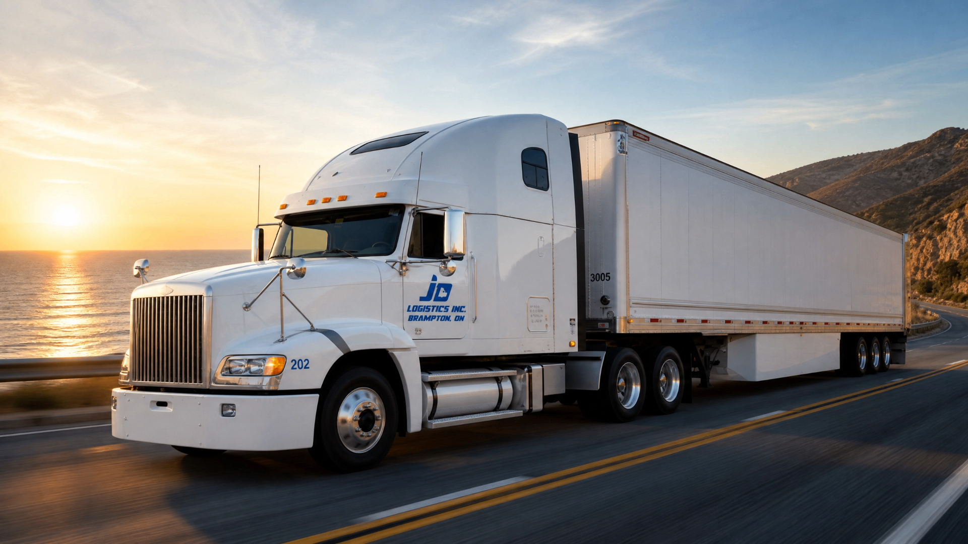 JD Logistic Inc fleet truck on coastal highway
